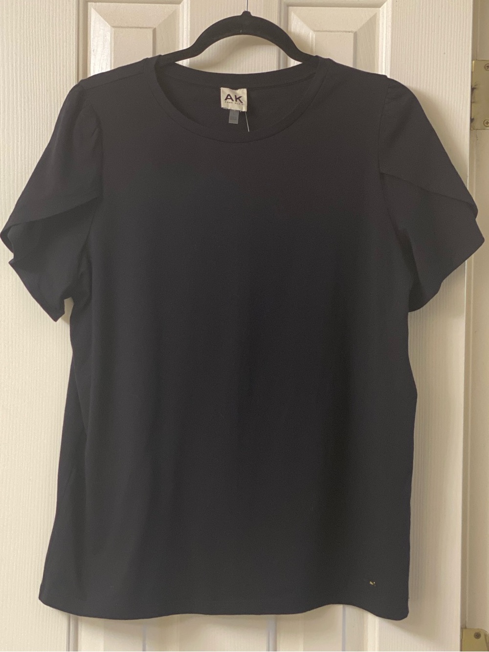 AK Anne Klein Black Knit Split Short Sleeve Women's Top Size Large NWT